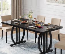 Industrial Dining Table for 4-6 People, 160 x 80 cm Metal Frame