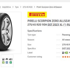 Tyres RunFlat 275/45/20 all seasons