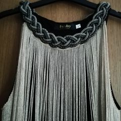 Dress with chain style top and golden threads