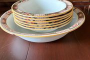 S. Hancock &amp; Sons "Corona Ware early 20th-century British art pottery  7-piece set (6 smaller individual bowls and 1 larger serving bowl)