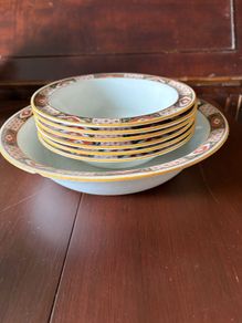 S. Hancock & Sons "Corona Ware early 20th-century British art pottery  7-piece set (6 smaller individual bowls and 1 larger serving bowl)