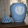 Large Blue Jasperware Vase. 1970s. H-7" Image 7