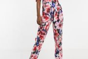 ASOS Design floral one shoulder puff sleeve jumpsuit with belt Sz 10UK - Rrp 100 (New)