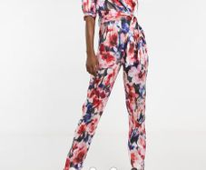 ASOS Design floral one shoulder puff sleeve jumpsuit with belt Sz 10UK - Rrp 100 (New)