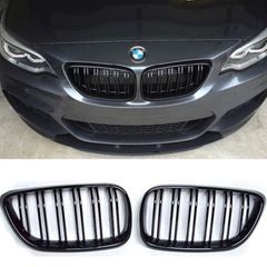 2 x Black Gloss Kidney Grills Grilles For BMW 2 Series Coupe F22 F23 2014-2018