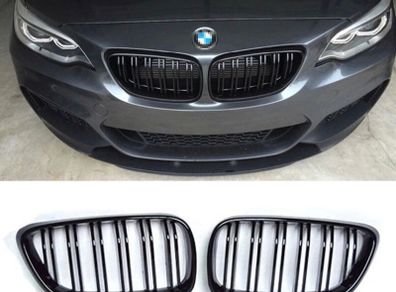 2 x Black Gloss Kidney Grills Grilles For BMW 2 Series Coupe F22 F23 2014-2018