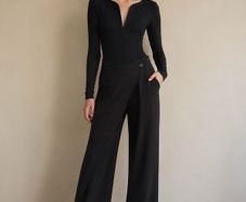 Black Wrap  Trouser Brand Cream