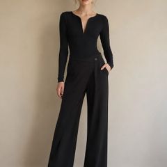 Black Wrap  Trouser Brand Cream