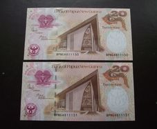 Papua New Guinea. 2 Aunc Consecutive Notes@20 Kina