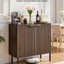 Coffee Bar Cabinet, Mid Century Fluted Coffee Bar Table with 2-Tier Storage, Buffet Stand Cabinet with Barn Door, Sideboard Buffet Station for Living Room, Entryway, 80 x 37.5 x 80 cm Walnut Image 2