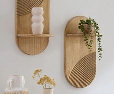 Set of 2 Natural Wooden Global Pill Shelves
