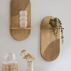 Set of 2 Natural Wooden Global Pill Shelves
