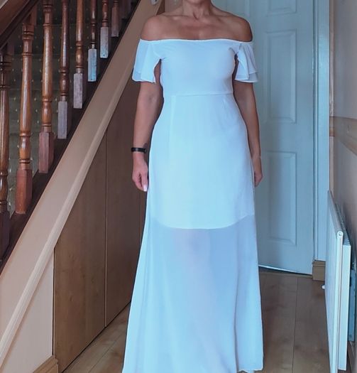 White Open Shoulder maxi dress, size 10