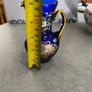 Italian Cobalt Blue small handpainted floral vase pitcher goldtone trim antique Image 2