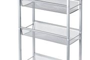 NEW SALE | 4-Tier Storage Trolley Cart, Kitchen Storage Wagon, Rolling Kitchen Shelving Unit on Wheels Mobile Slit Cart with Wooden Tabletop