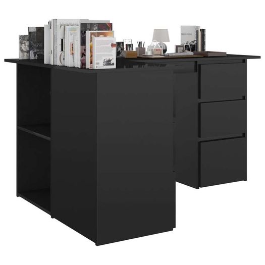 Corner Desk High Gloss Black 145x100x76 cm Chipboard