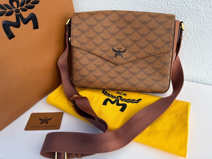 MCM Monogram messenger bag with natural nappa leather trim