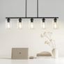 5-Light Kitchen Island Pendant Chandelier, Black Metal Frame with Clear Glass Shades, Adjustable Farmhouse Dining Room Light, E27 Fittings Image 7