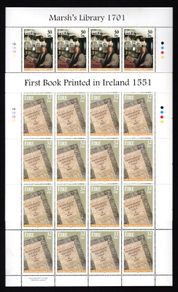 2001 Ireland Literary Anniversaries Commemorative Stamps Sheetlet Plate 1B1B1B1B Mint Never Hinged (MNH)