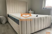 King Size Bed Frame 5ft Beige Upholstered Linen Platform W/ Tufted Headboard