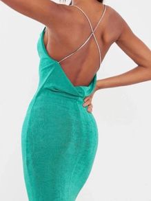 PrettyLittleThing Emerald Green Diamante Strap Cowl Neck Maxi Dress BNWT UK 10