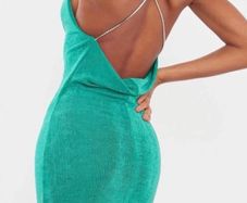 PrettyLittleThing Emerald Green Diamante Strap Cowl Neck Maxi Dress BNWT UK 10