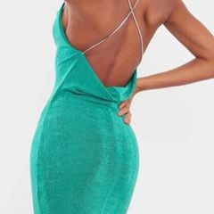PrettyLittleThing Emerald Green Diamante Strap Cowl Neck Maxi Dress BNWT UK 10