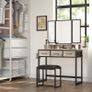 Dressing table with stool Dressing table With 3 Tri-Fold Mirror & 4 Drawer Stool Set, Makeup Vanity Table, Cosmetic Bedroom Dresser Make Up Desk For Bedroom Furniture Image 4