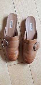 Paul Green Tan leather backless loafers