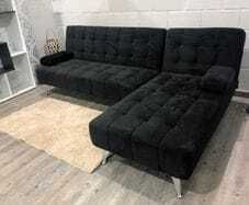 Black velvet Corner Sofa Bed Chaise Longue 236cm