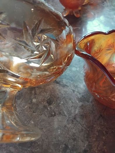 A Gorgeous Vintage 2piece Vintage Carnival Glass Set