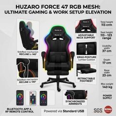 Huzaro Force 47 RGB Mesh Gaming Chair with Footrest - Black
