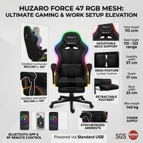 Huzaro Force 47 RGB Mesh Gaming Chair with Footrest - Black