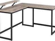 main image for ad _L-Shaped Desk, Corner Table with Monitor Stand, for Studying, Playing, Working, Space Saving, Adjustable Feet, Metal Frame, Easy Assembly, Taupe and Black