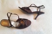 Brown Satin Sandals - Size 4