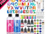 Epoxy Resin Kits for Beginners, 192 Pcs Letter Number Resin Moulds Silicone Keyring Making Kit, with 400ml Clear Resin, Resin Accessories/Pigment/Glitter Sequin/Gold Leaf/Keychain Tassels (FREE SHIPPING)