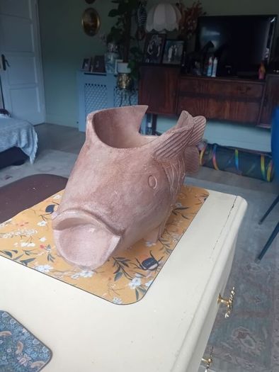Large vintage hardwood koi carp planter