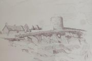 FRAMED PRINT / SKETCHE NOT SIGNED  Joyce Tower, Sandy cove . could be the work of Diarmuid MAC GOWAN.