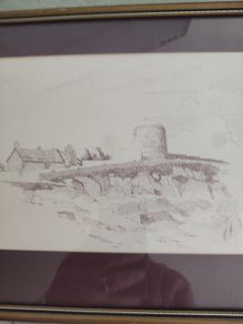 FRAMED PRINT / SKETCHE NOT SIGNED  Joyce Tower, Sandy cove . could be the work of Diarmuid MAC GOWAN.