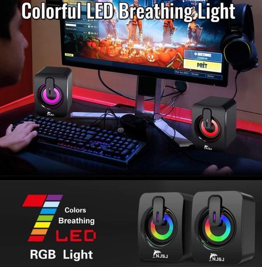 2.0 Wired Mini Speaker for PC,USB Powered 3.5 mm AUX,LED Light Up RGB Gaming Speakers for Computer,Laptop,Phone,Monitor (FREE POSTAGE)