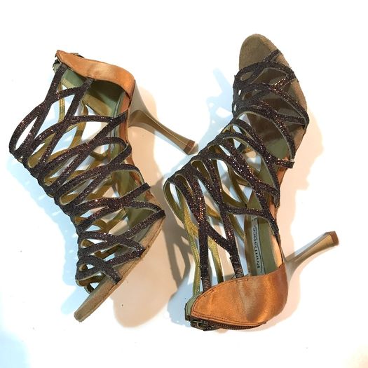 Portdance PD803 Pro Dance Shoes, Dark Tan Satin, EU41, heel 7cm Flare