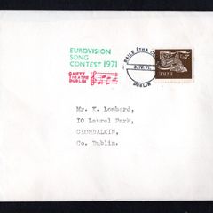 1971 Ireland Eurovision Song Contest in Dublin (Gaiety Theatre Dublin) Cancel tying 2 1/2p Gerl definitive on plain cover