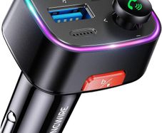 Bluetooth 5.4 FM Transmitter Car Adapter 48W (PD 36W & 12W) [Light Switch] [HiFi Bass Sound] [Fast Charging] Wireless Radio Music Adapter LED Display Hands-Free Calling Support USB Drive