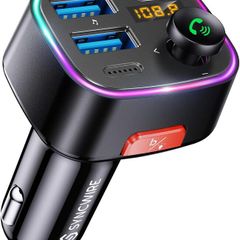 Bluetooth 5.4 FM Transmitter Car Adapter 48W (PD 36W & 12W) [Light Switch] [HiFi Bass Sound] [Fast Charging] Wireless Radio Music Adapter LED Display Hands-Free Calling Support USB Drive