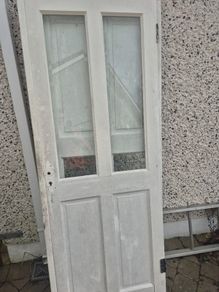 2 pine doors half glass with hinges