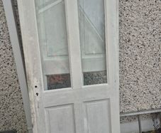 2 pine doors half glass with hinges