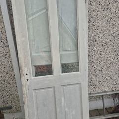 2 pine doors half glass with hinges