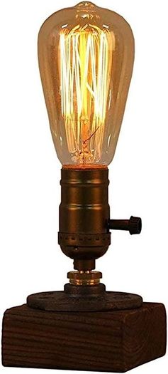 Weathered Wood Night Light Table Lamp Vintage Desk Lamp E26/E27 Edison Bulb Wooden Base Retro Industrial Steampunk Iron Pipe Flange Dimmable (FREE SHIPPING)