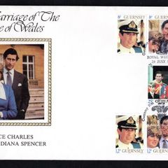 1981 Guernsey Wedding Prince Charles & Lady Diana Spencer Commemorative Stamps Benham Silk First Day Cover (FDC)