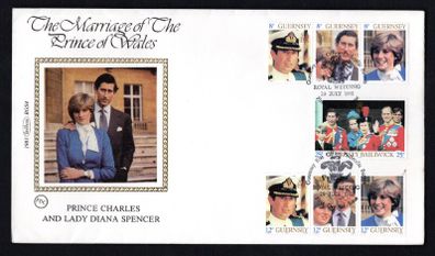 1981 Guernsey Wedding Prince Charles & Lady Diana Spencer Commemorative Stamps Benham Silk First Day Cover (FDC)